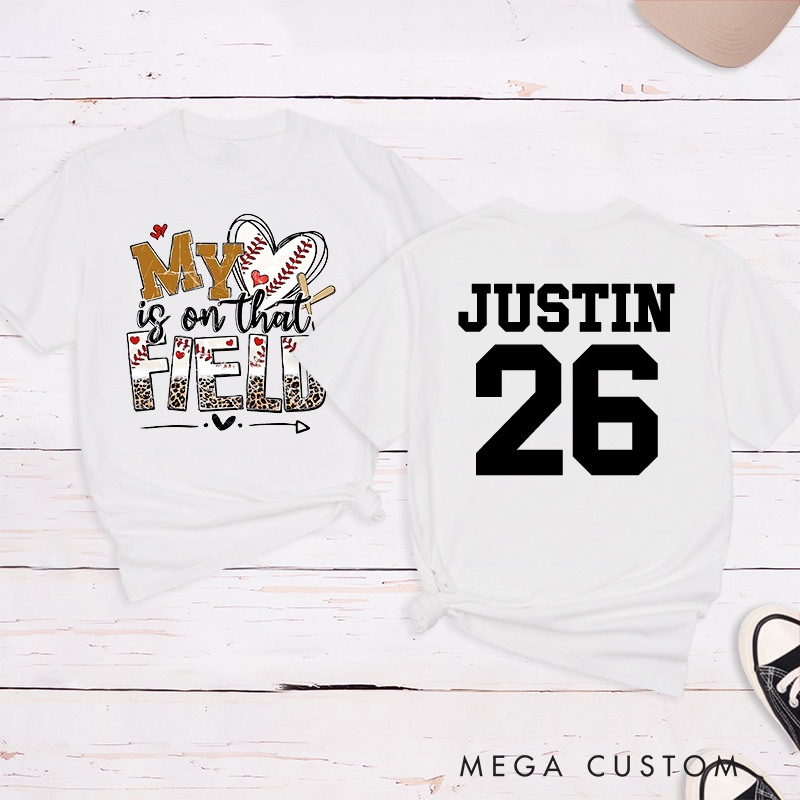 Personalized "My Heart is on That Field" Baseball T-Shirt with Custom Name and Number
