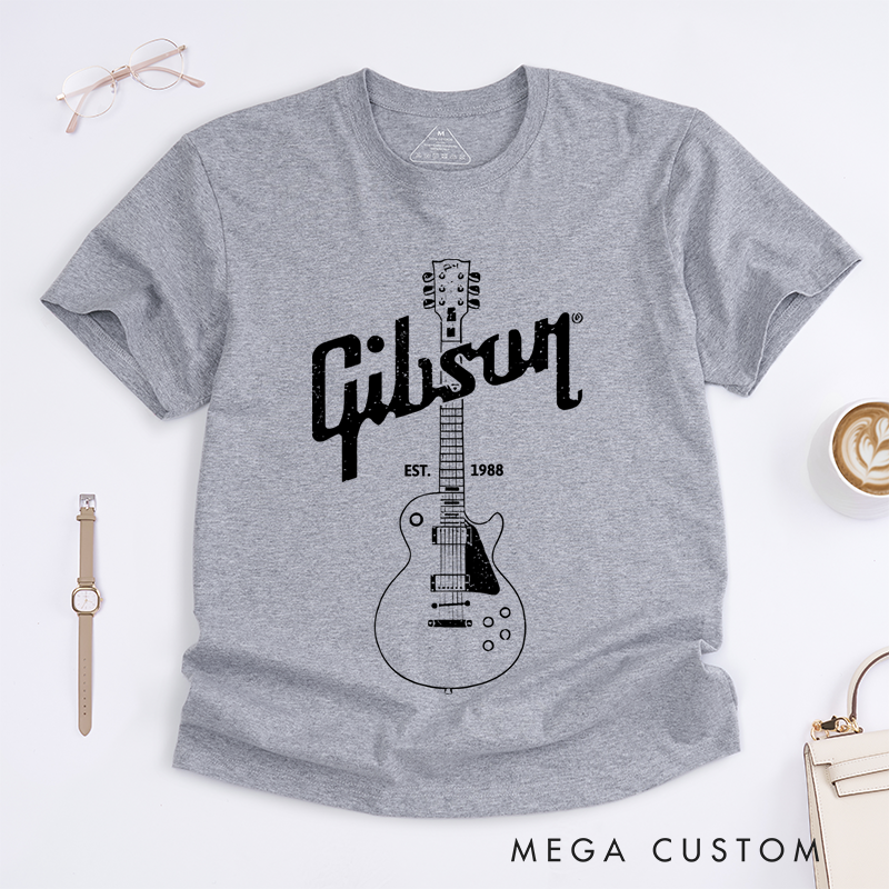 Personalized Date Classic T-Shirts Black Guitar Printed Tee