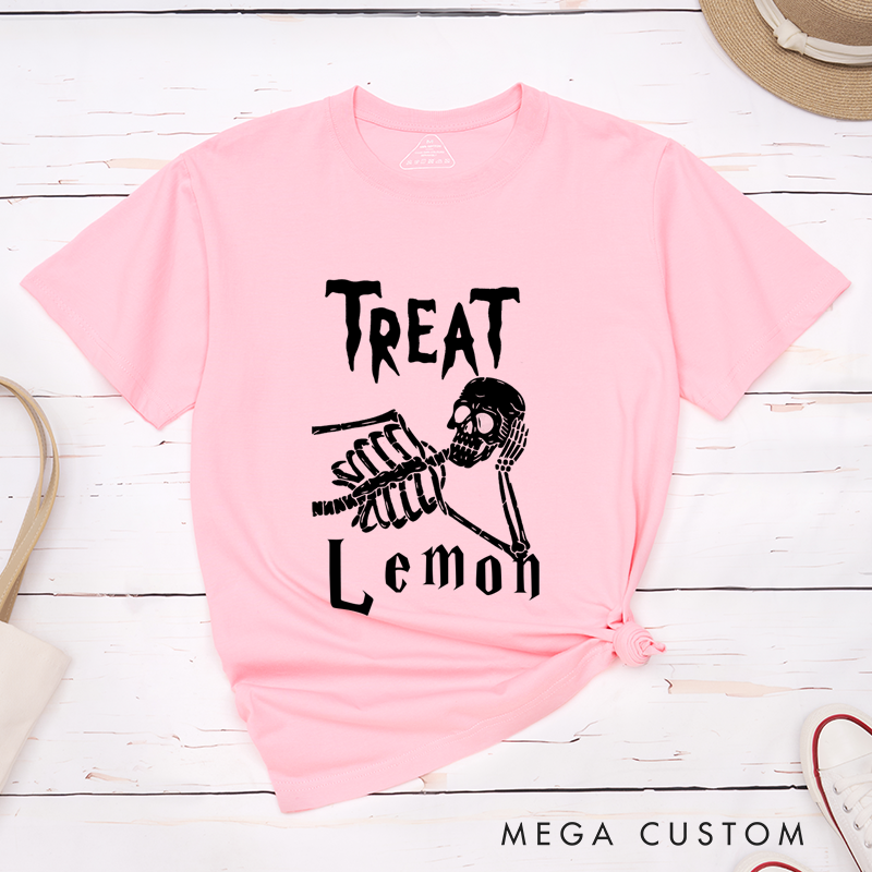 Personalized Halloween Trick or Treat Couple Matching Skeleton T-Shirt