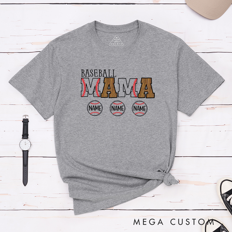 Personalized Baseball Mom T-Shirt With Kids Name