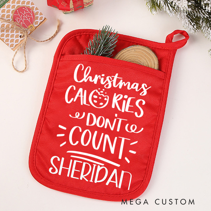 Personalized Christmas Calories Don't Count Pot Holders Custom Baking Potholder with Name Baking Lovers Gift for Baker Gift Christmas Gift