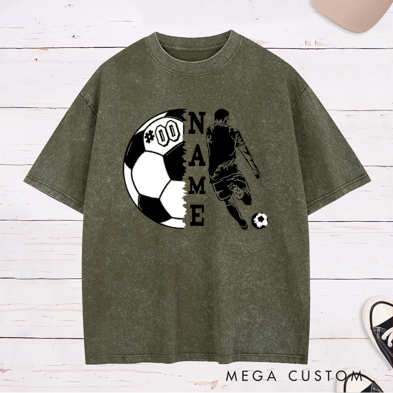 Personalized Soccer Washed T-Shirt with Player Silhouette and Custom Name and Number