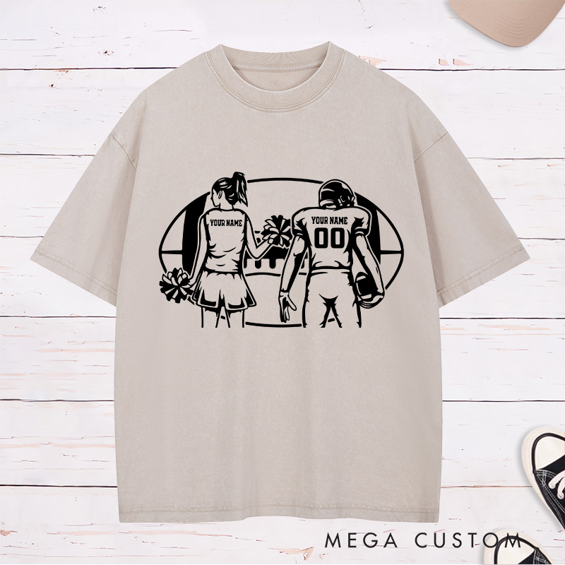 Personalized American Football Cheerleader Washed T-Shirts with Custom Name and Number