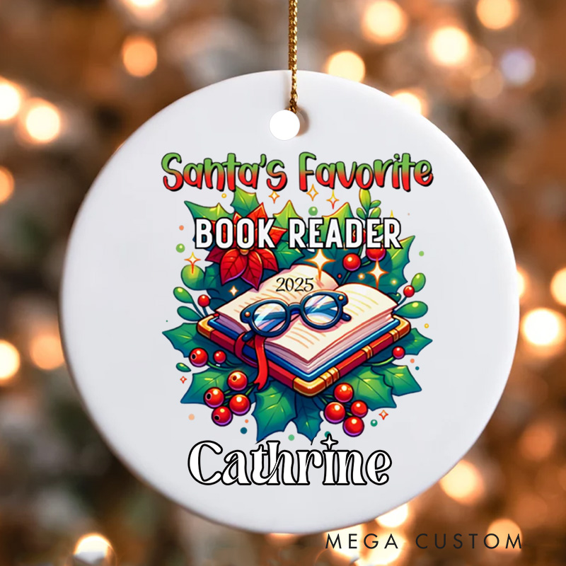 Personalized Santa's Favorite Book Reader 2025 Christmas Bookish Holiday Ornament Holiday Decor for Book Lovers Gift Librarian Gift