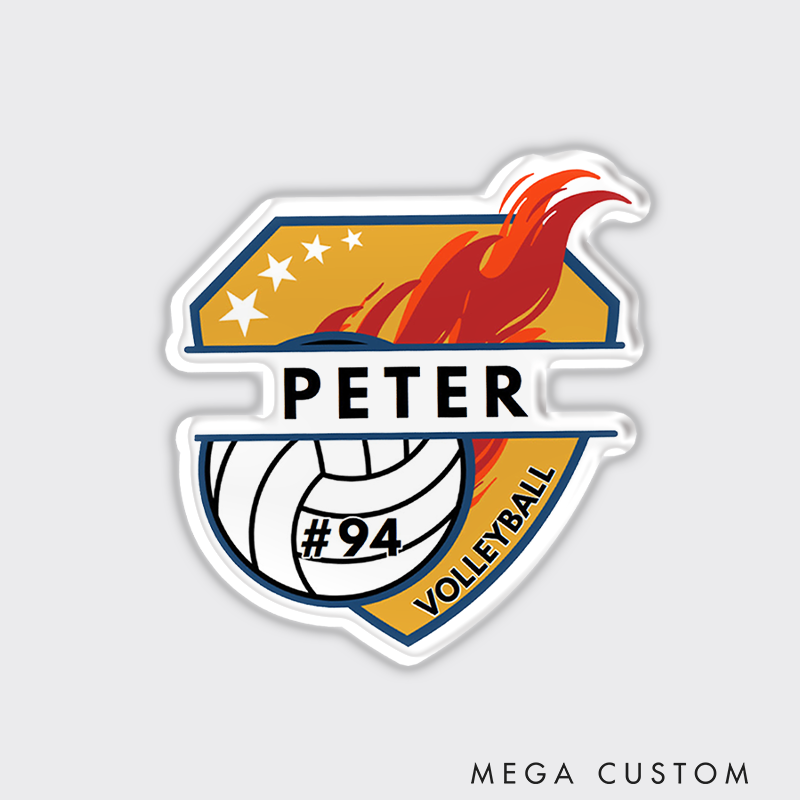 Personalized Volleyball Fire Volleyball Fridge Magnets with Custom Player Name and Number for Athlete