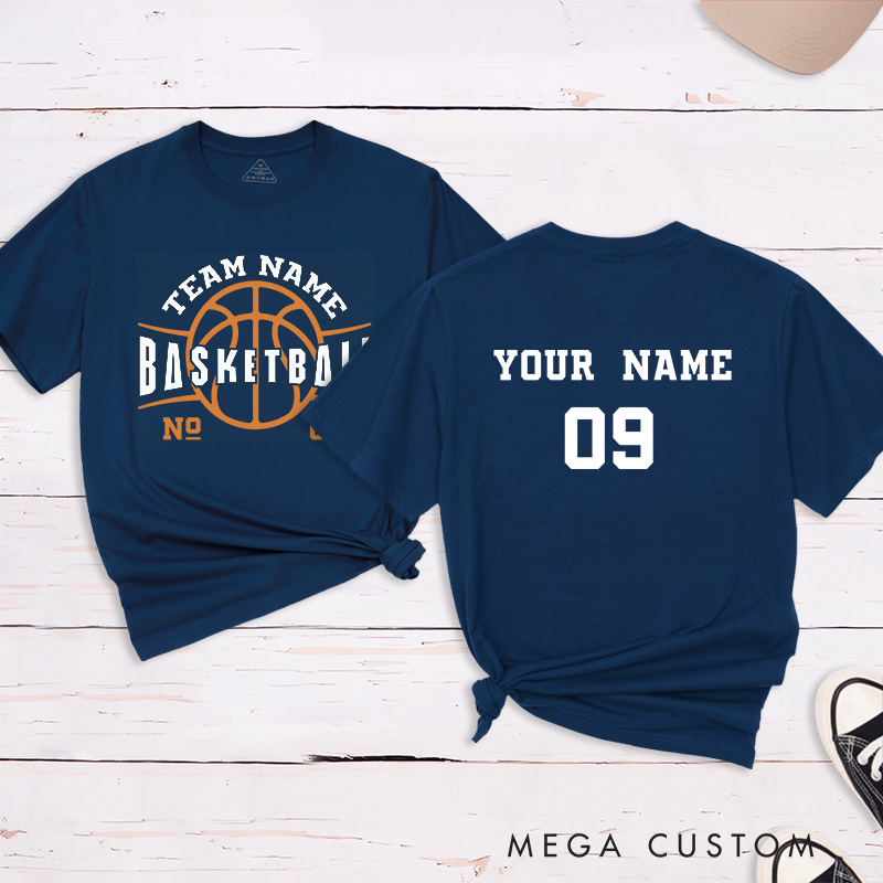 Personalized Basketball T-Shirt with Custom Team Name Bold Front Design and Your Name and Number on the Back