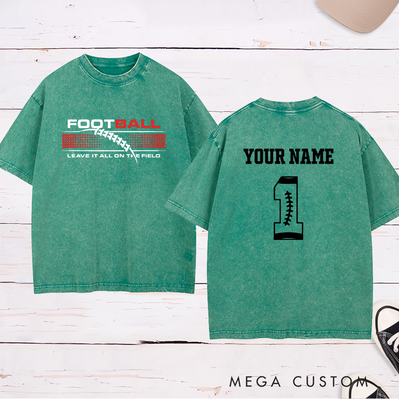 Personalized American Football and Rugby Washed T-Shirts with Custom Name and Numbers for Leave It All on the Field