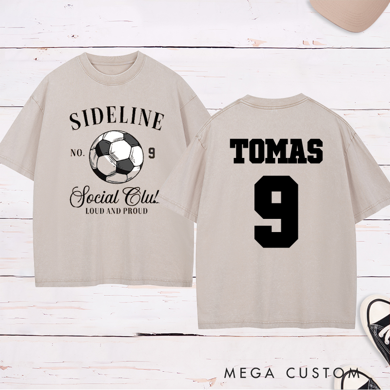 Personalized Sideline Soccer Washed T-Shirt with Custom Name and Number Design