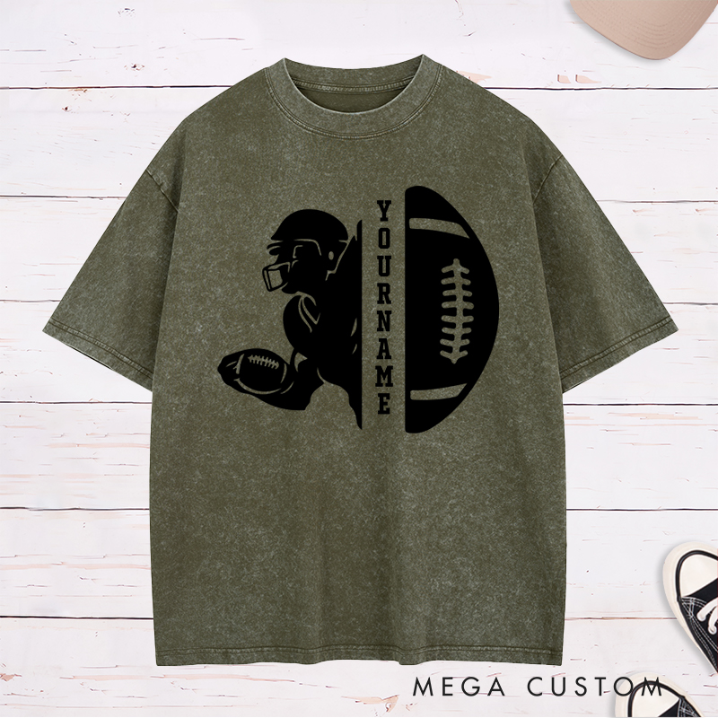 Personalized American Football Washed T-Shirts Featuring Custom Name for Fans