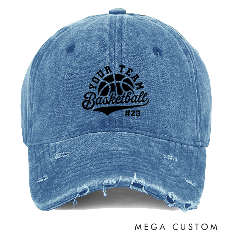 Personalized Distressed Basketball Cap with Custom Team Name and Player Number