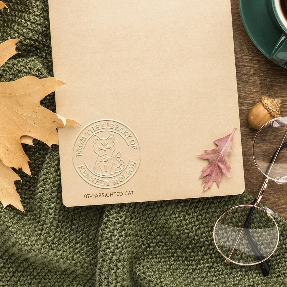 Personalized Moon and Sun Cat Creative Embosser Book Envelope Stamp with Text Birthday Appreciation Gift for Book Lovers Gift Librarian Gift