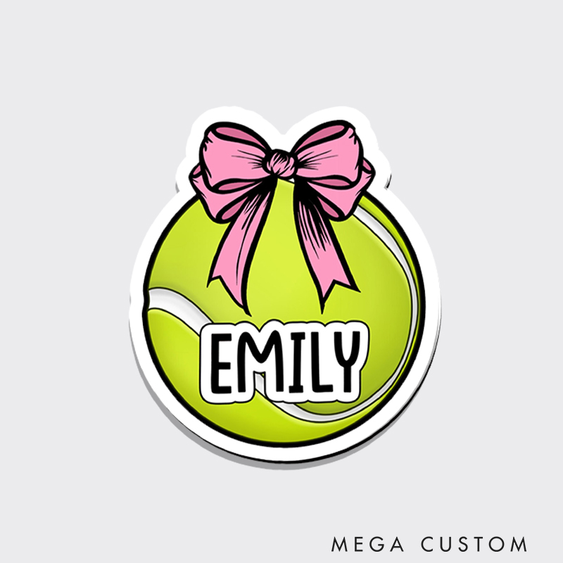 Personalized Tennis Ball Fridge Magnet Cute Pink Bow with Custom Name 