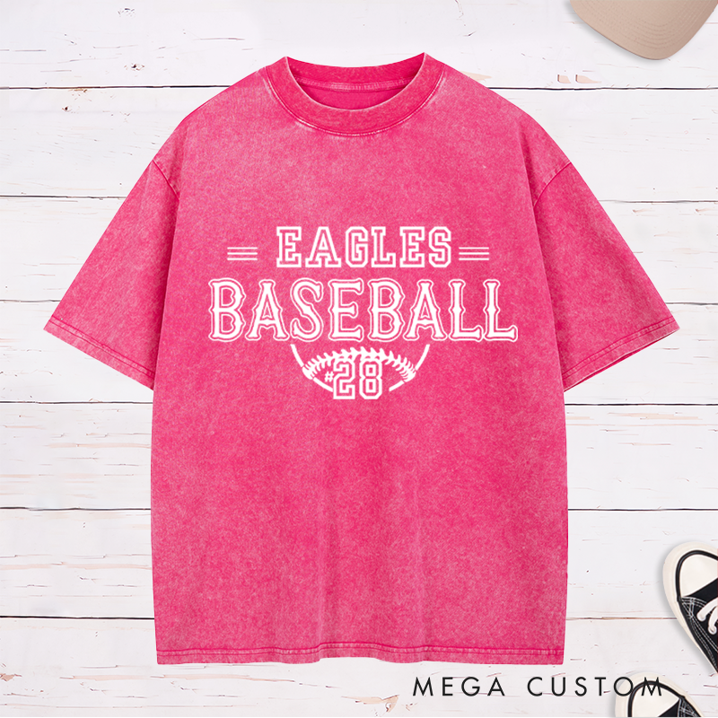 Personalized Baseball Washed T-Shirt with Custom Team Name and Player Number