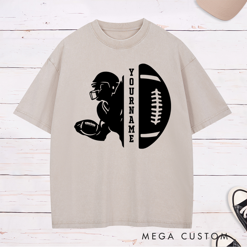 Personalized American Football Washed T-Shirts Featuring Custom Name for Fans