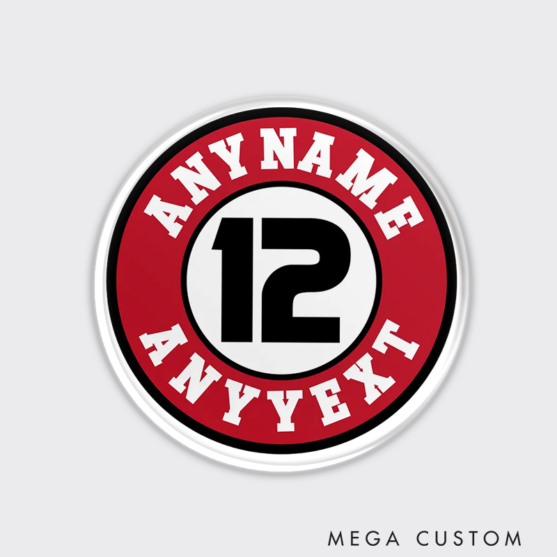 Personalized Baseball Fan Fridge Magnet with Striking Circular Design with Custom Name and Number  