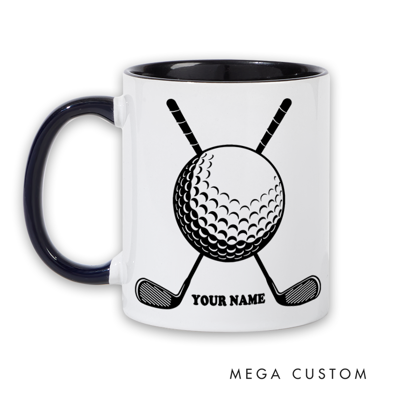 Personalized Golf Mug with Custom Name Golf Ball and Crossed Clubs Design Perfect Gift for Golf Enthusiasts