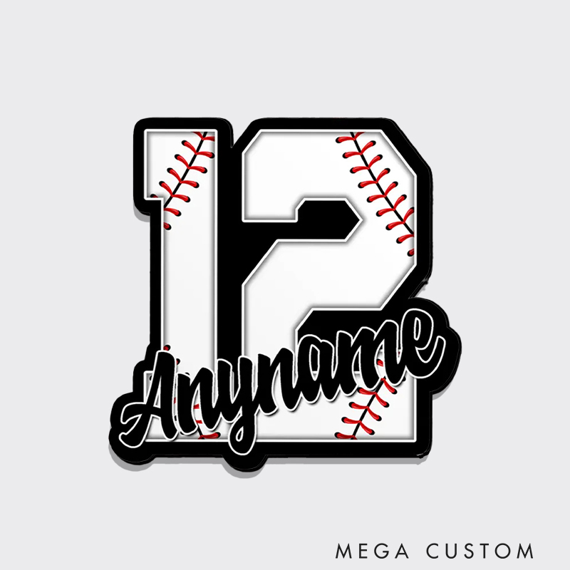 Personalized Baseball Fridge Magnet with Bold Number and Custom Name 