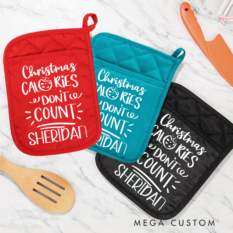 Personalized Christmas Calories Don't Count Pot Holders Custom Baking Potholder with Name Baking Lovers Gift for Baker Gift Christmas Gift