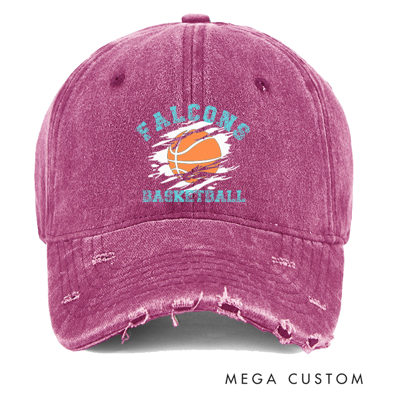 Personalized Distressed Basketball Cap with Custom Team Name Vintage Denim Look and Comfortable Fit