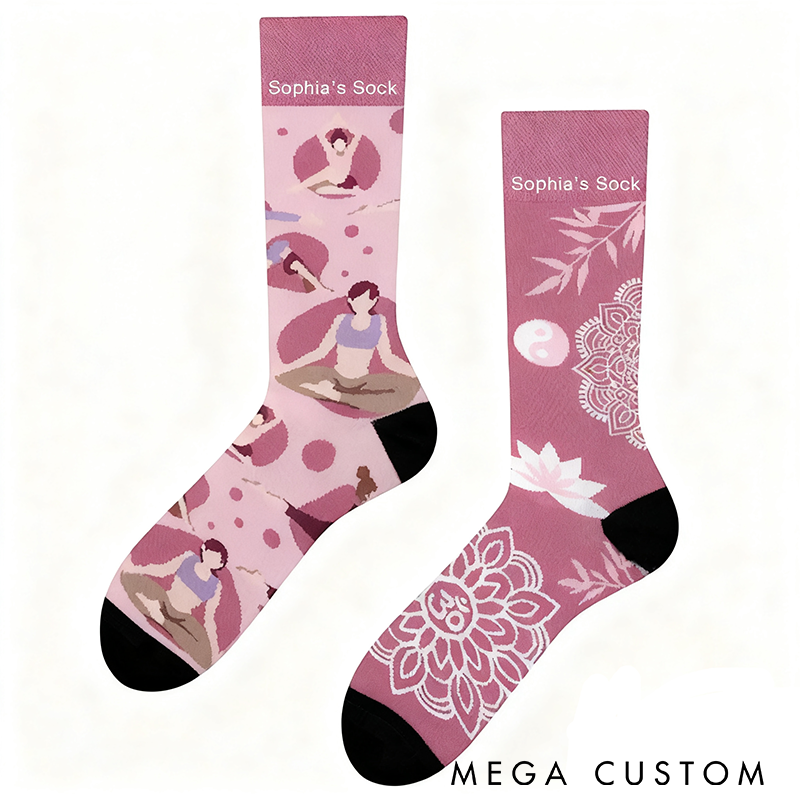 Personalized Yoga Socks with Mandala Patterns and Yoga Poses Custom Name Stylish and Comfortable for Yoga Enthusiasts