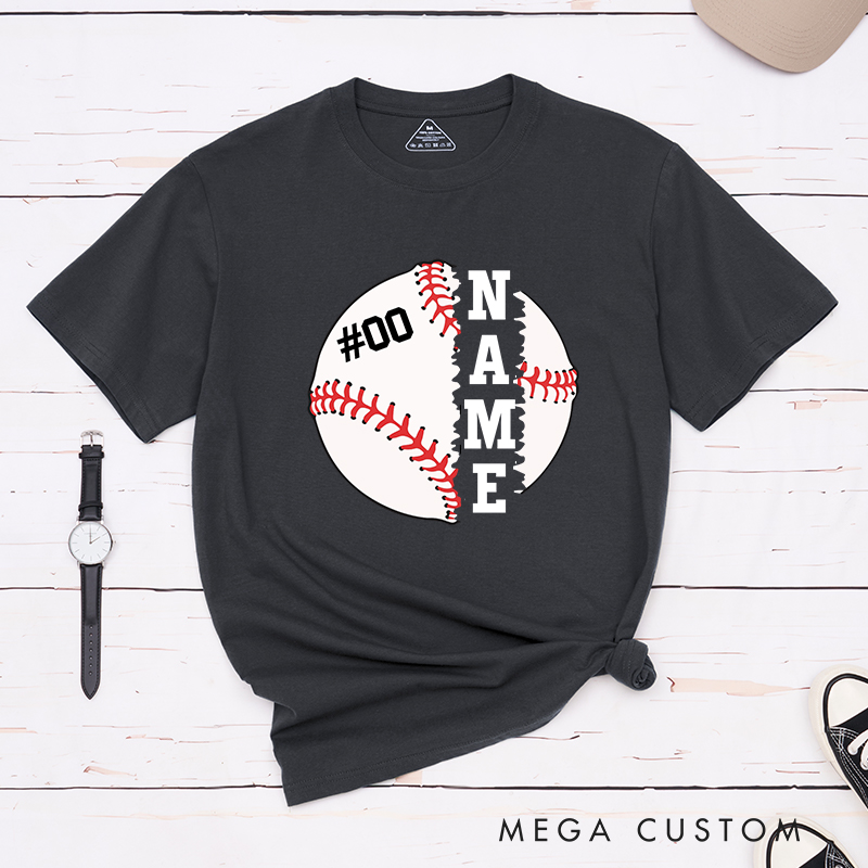 Personalized Baseball Graphic T-Shirt with Split Design and Custom Name and Number