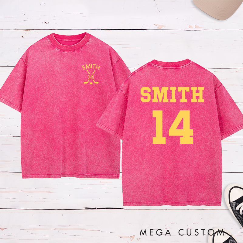 Personalized Ice Hockey Washed T-Shirt With Custom Name and Number