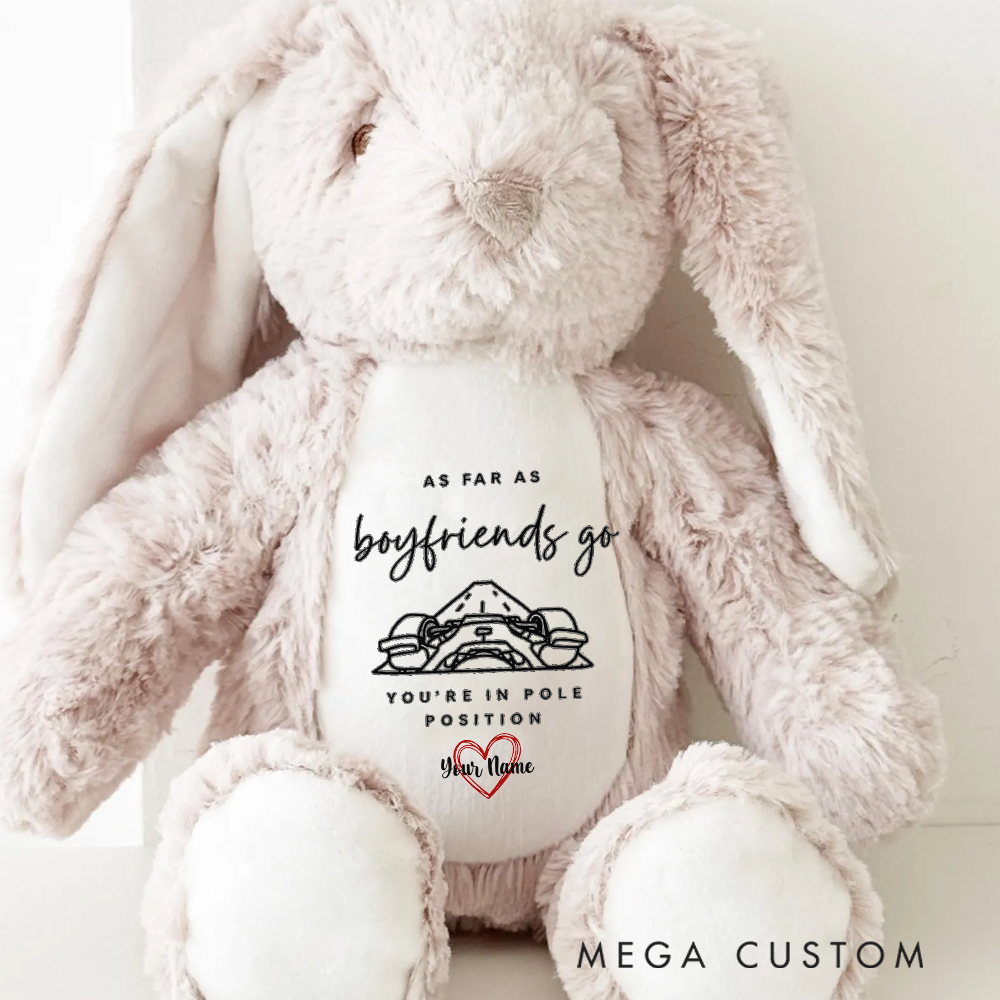 Personalized Racing Bunny Plush You're in Pole Position Custom Gift for Boyfriends