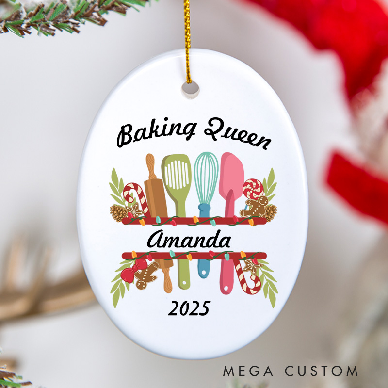 Personalized Baking Queen Christmas Ornament Chef Pastry Ornament with Name Xmas Tree Decor for Baker 2025 Christmas Gift Baking Lover Gift