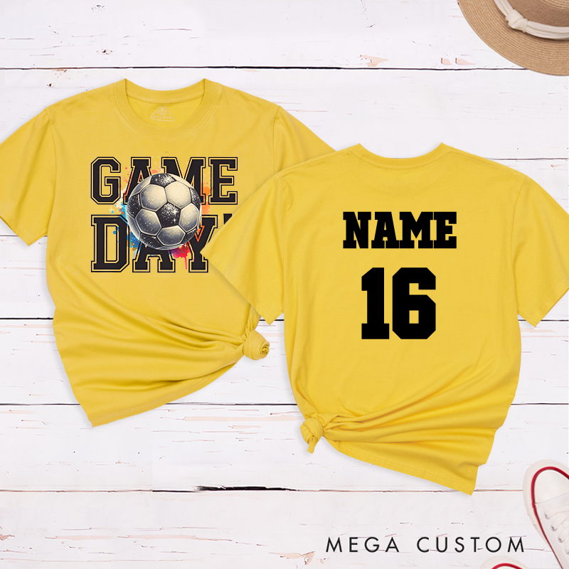 Personalized Soccer T-Shirt Featuring Vibrant Splash Design and Custom Name and Number