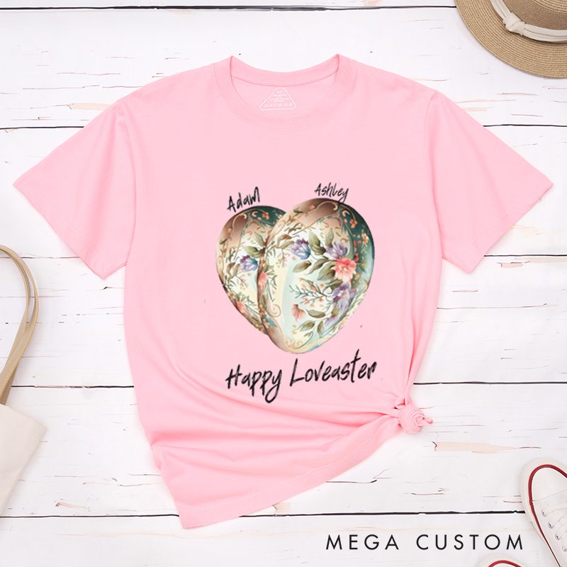 Personalized Easter Heart with Name Couple Easter Matching T-Shirt 
