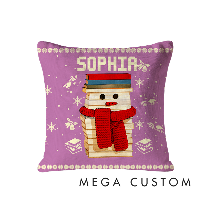 Personalized Christmas Bookworm Decorative Pillow Warm Holiday Gift for Book Lovers