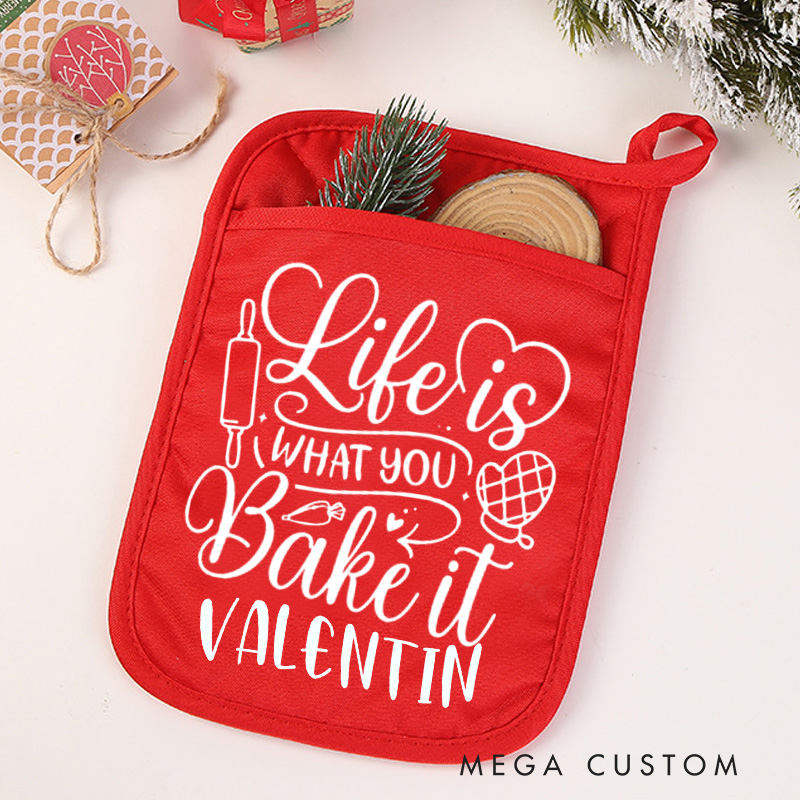 Personalized Life Is What You Bake It Pot Holders Custom Baking Potholder with Name Baking Lovers Gift for Baker Gift Christmas Gift