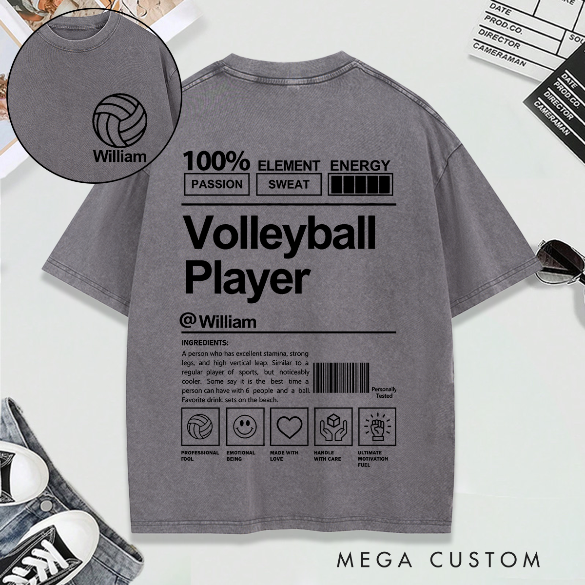 Personalized Sports Washed T-Shirt Custom Name and Unique Design for Soccer Basketball Volleyball and Hockey Lovers
