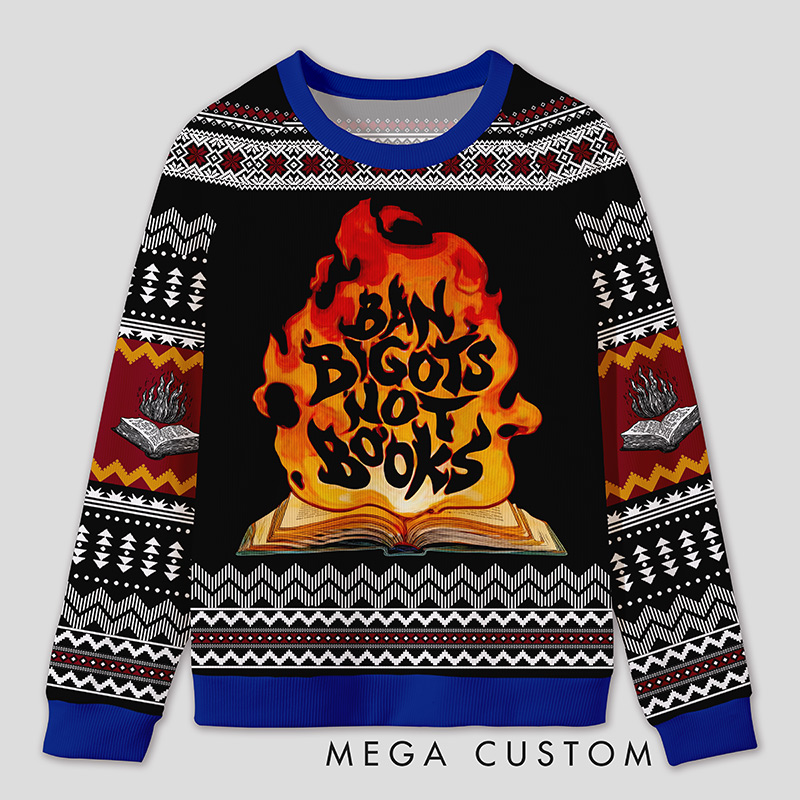 Personalized Anti Book Ban Humor Ugly Sweater Office Holiday Party Gift for Book Defenders
