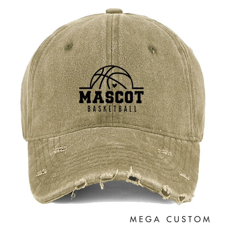 Personalized Mascot Basketball Distressed Cap with Custom Team Name and Minimalist Basketball Logo Design