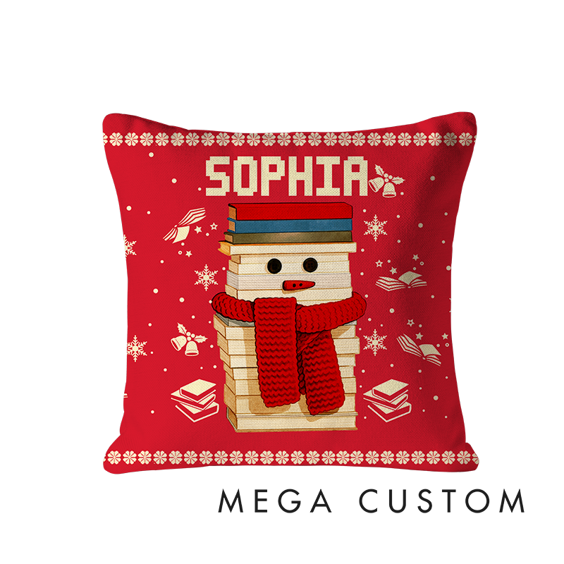 Personalized Christmas Bookworm Decorative Pillow Warm Holiday Gift for Book Lovers