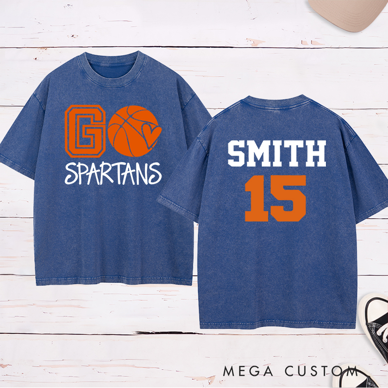 Personalized Washed T-Shirt Design Featuring Glitter Graphic with Customizable Team Name, Custom Name, and Number for a Bold and Unique Team Spirit Look