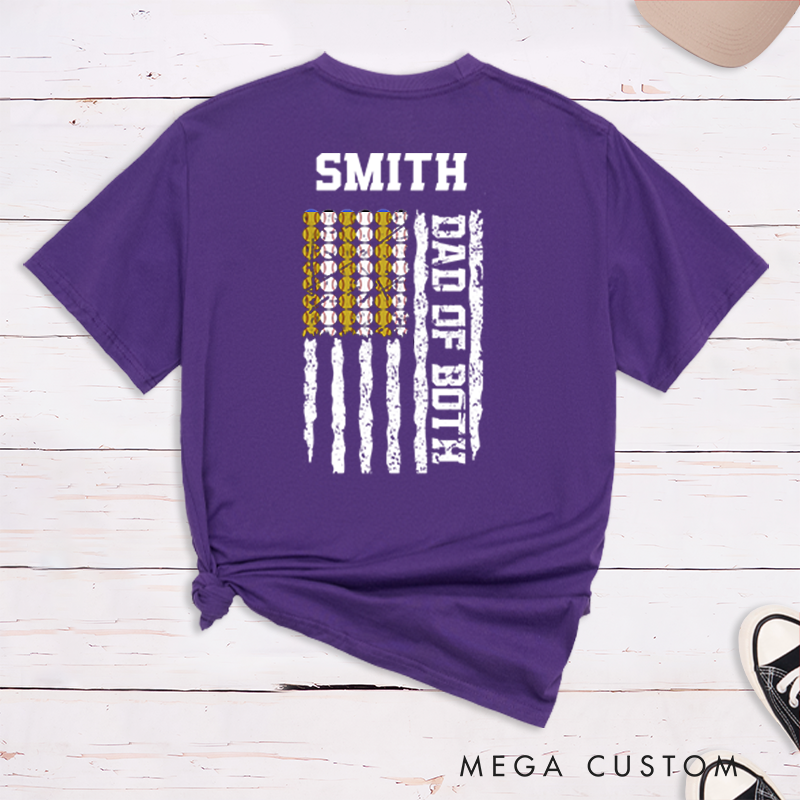 Personalized Dad of Both T-Shirt with Custom Name and Dual Sports Design Perfect Gift for Proud Softball and Baseball Dads