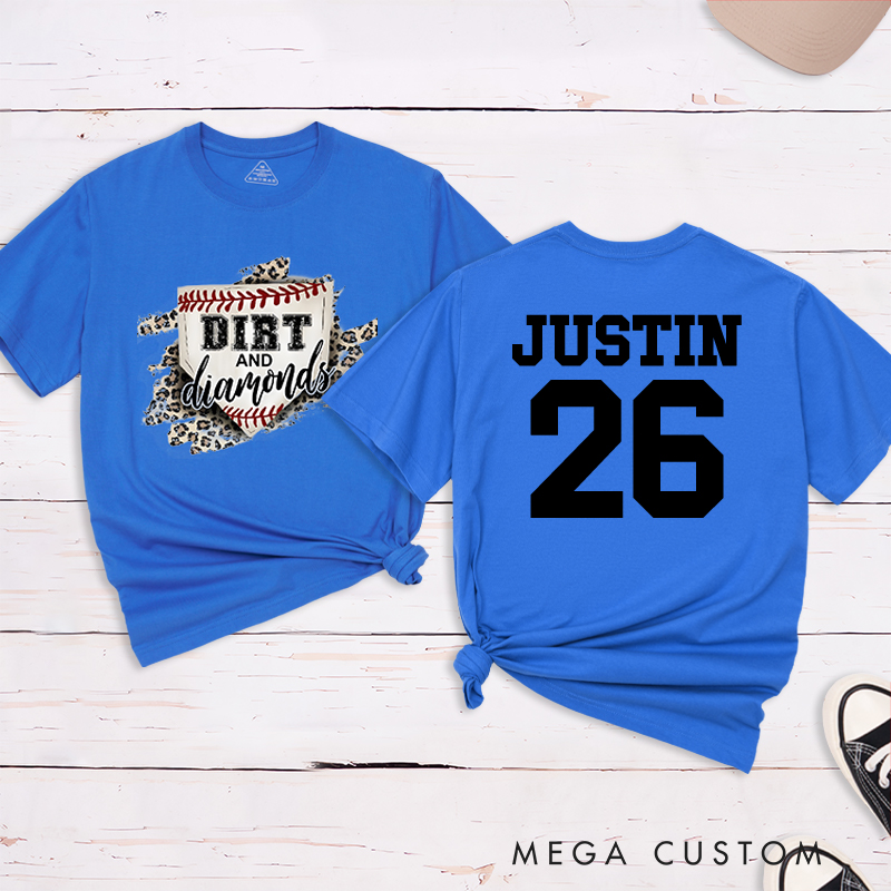 Personalized "Dirt and Diamonds" Baseball T-Shirt with Custom Name and Number