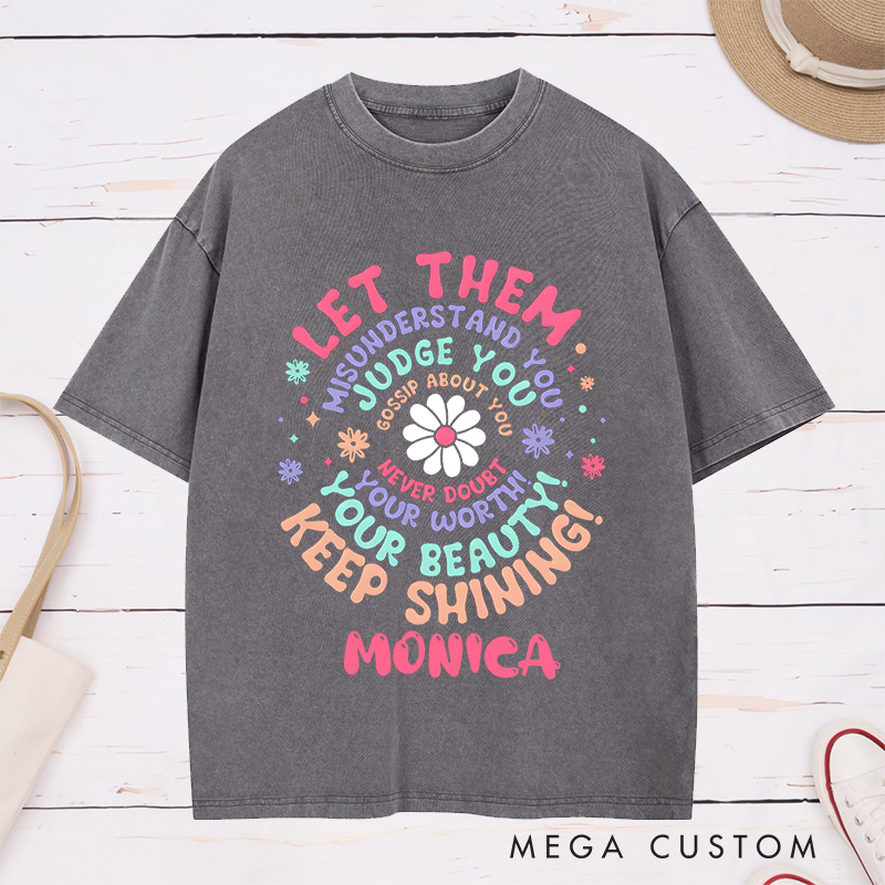 Personalized Nurse Washed T-Shirt Customized Keep Shining Nurse Design Washed T-Shirt 