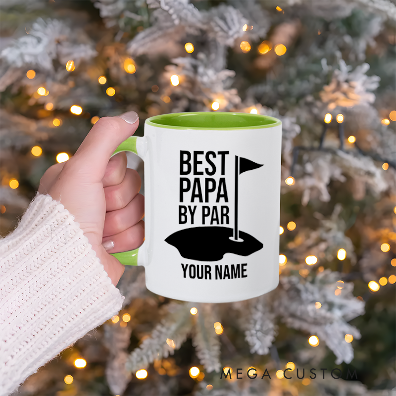 Personalized Golf Mug with Custom Name Best Papa By Par Design Durable Ceramic and Two Tone Handle Perfect for Golf Enthusiasts and Gift Giving