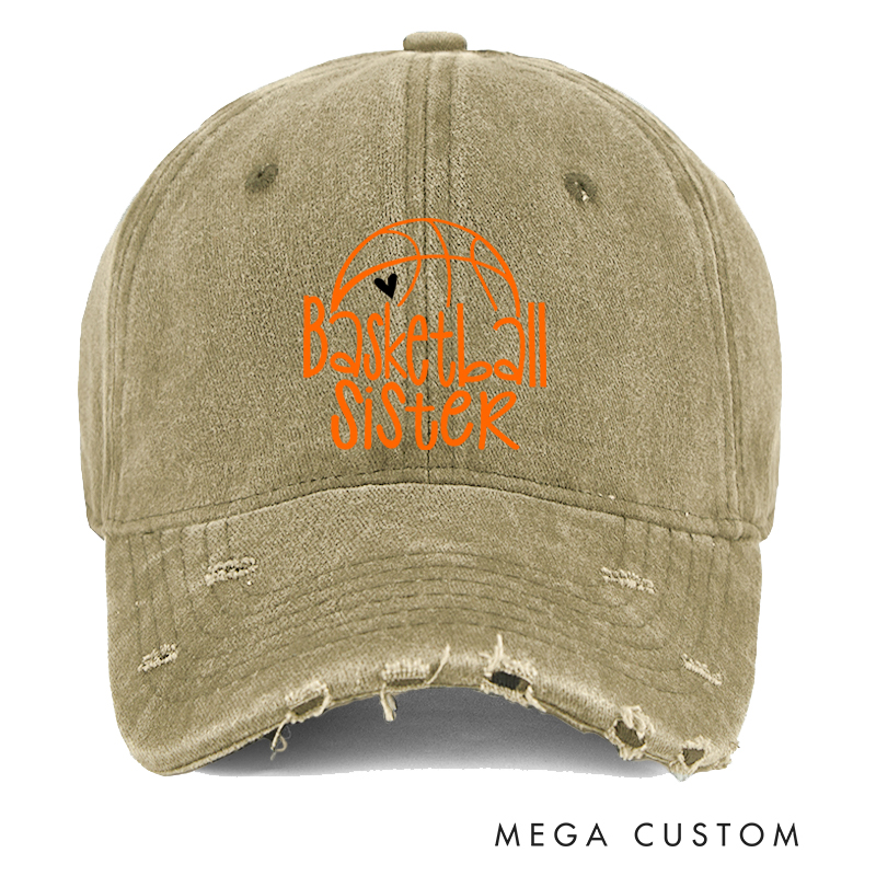 Personalized Basketball Distressed Cap with Customizable Title and Heart Basketball Design