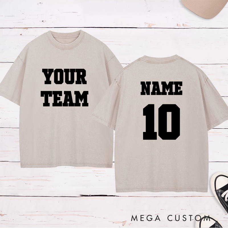 Personalized Sports Washed T-Shirt with Custom Team Name and Player Name and Number 