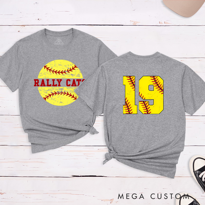 Personalized Softball T-Shirt Design Featuring Distressed Player Number with Bold Softball Stitching Graphics