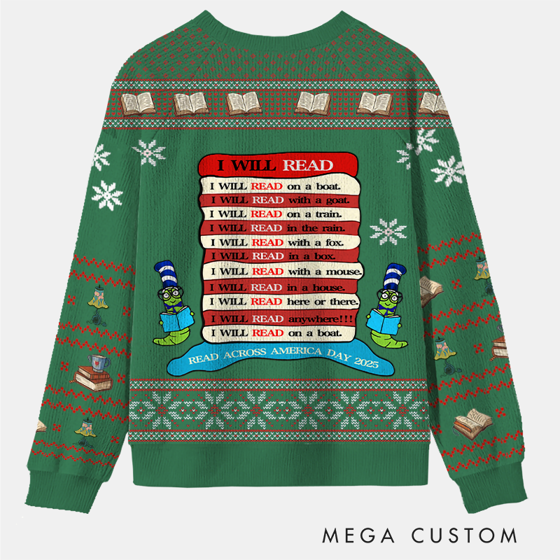 Personalized Reading Joy Anywhere Ugly Sweater Holiday Gift for Book Lover