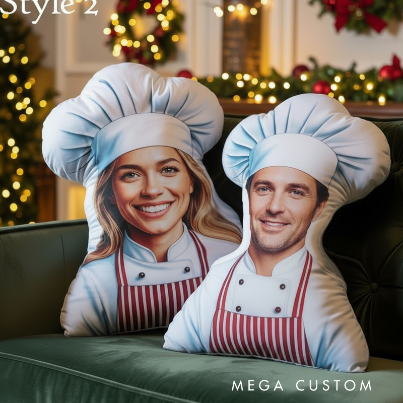 Personalized Photo Face Pillow Kids Face Baker Face Pillow 3D Ugly Pillow Birthday Boy Girl Gift for Baking Lover Pillow