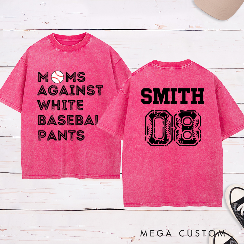 Personalized "Moms Against White Baseball Pants" Washed T-Shirt with Custom Name