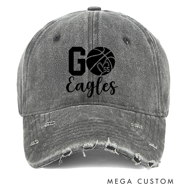 Personalized Distressed Basketball Cap with Custom Player Number and Team Name