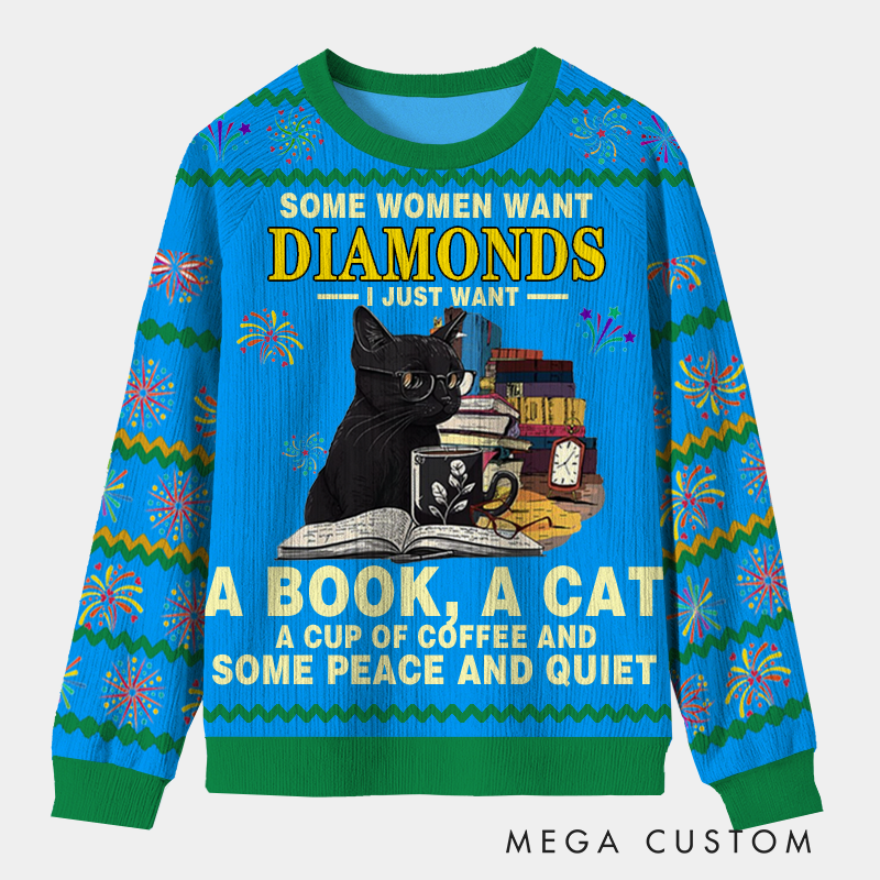 Personalized Book Cat Coffee Ugly Sweater Librarians Tranquil Dream Holiday Gift for Librarians