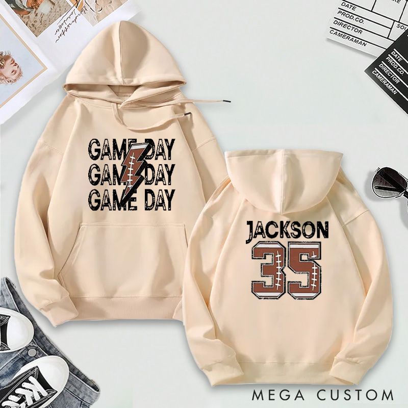 Personalized "Game Day" Football Hoodie with Custom Name and Number Design